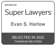 A logo for super lawyers rated by Evan S. Harlow selected in 2022.