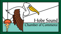 A stained glass logo for the hobe sound chamber of commerce
