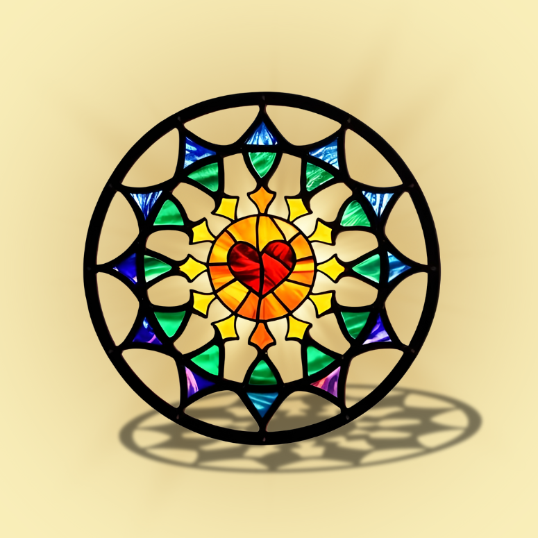 Image of the Rose Window logo on a tan background with a shadow.