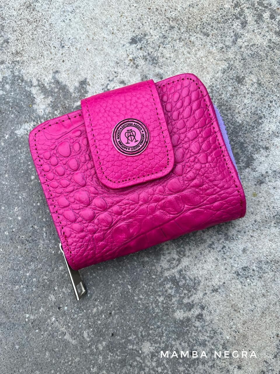 Billetera pocket fucsia croco