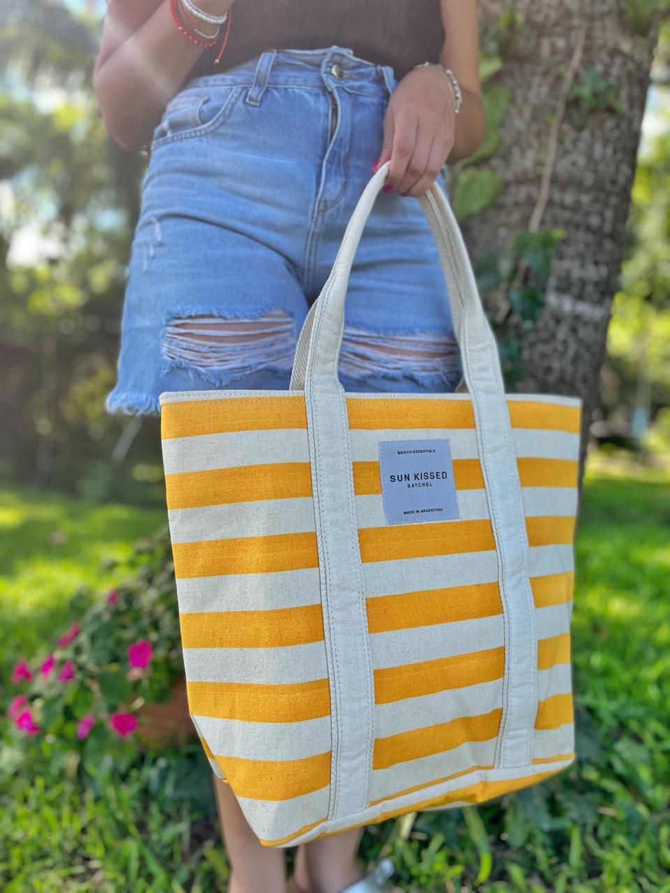 Bolso playero rayas amarillas