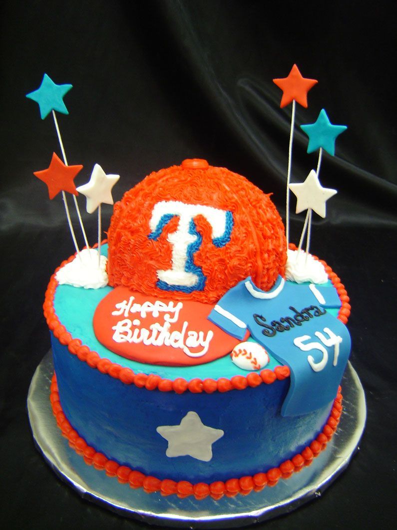 orange and blue baseball cake