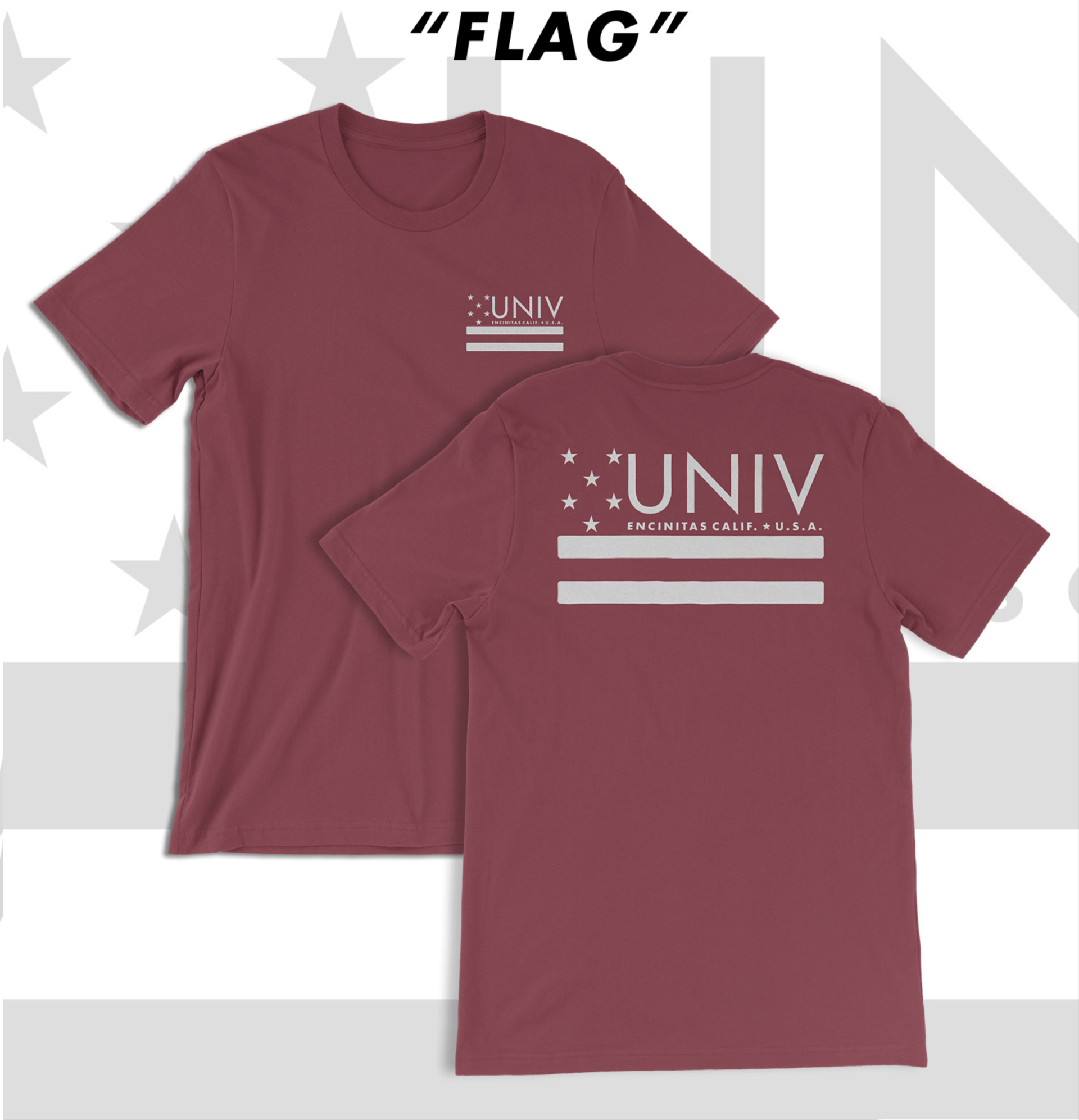 A maroon t-shirt with the word univ on it