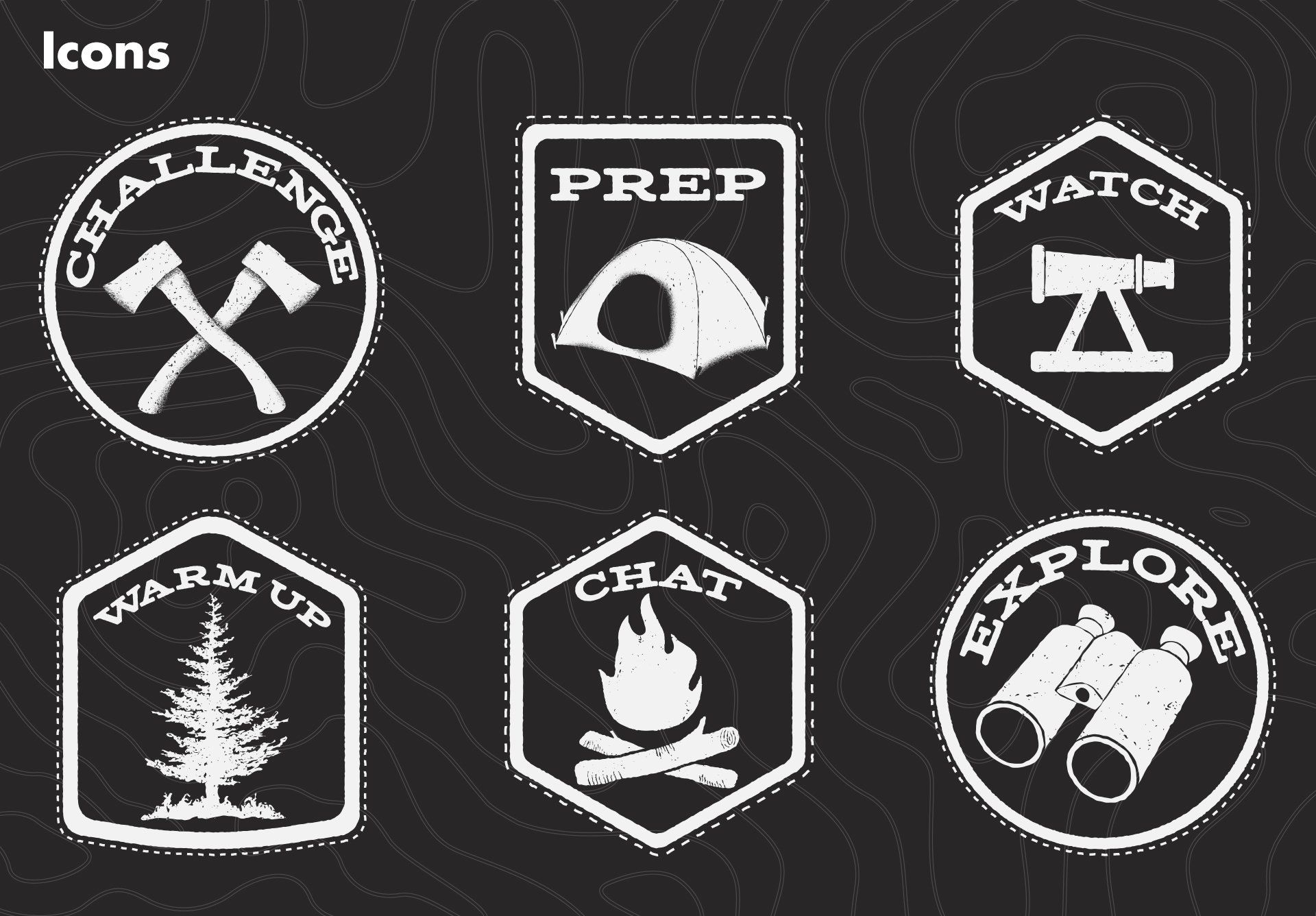 A set of icons with one that says challenge