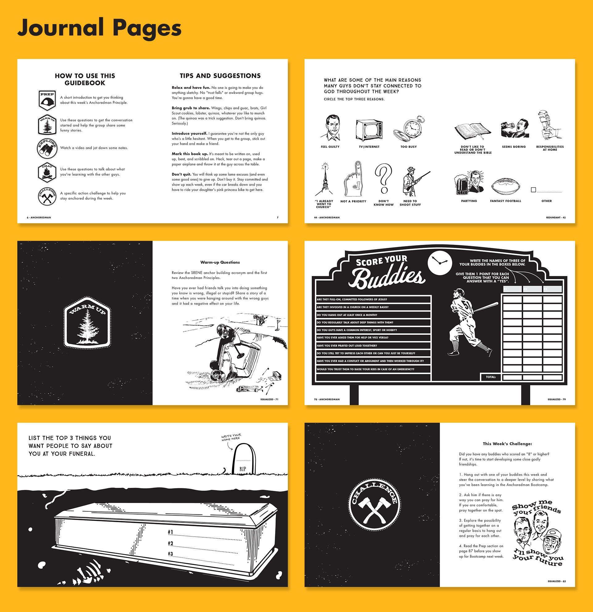 A collection of journal pages on a yellow background