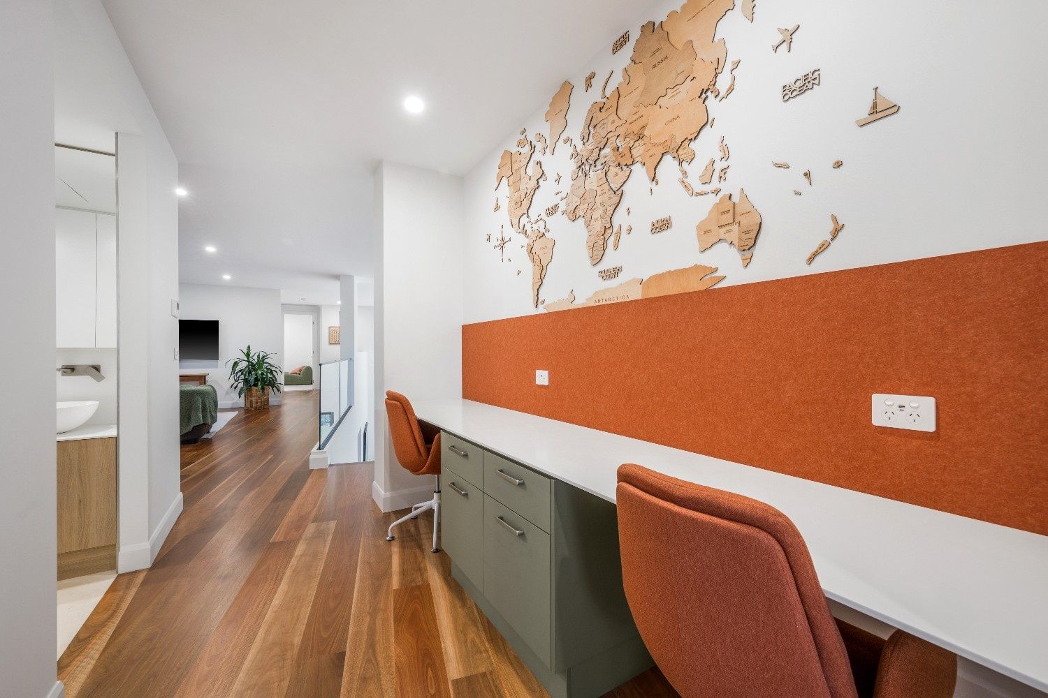 Long, Modern Home Office with World Map — Concept Kitchens In Port Macquarie, NSW