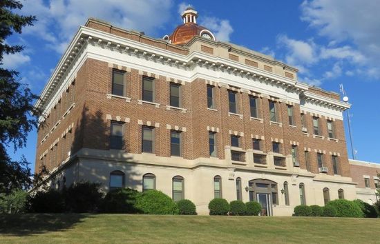 A woman is sitting at a desk with a laptop and a vase of flowers.