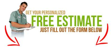 A man is holding a clipboard in front of a sign that says get your personalized free estimate just fill out the form below