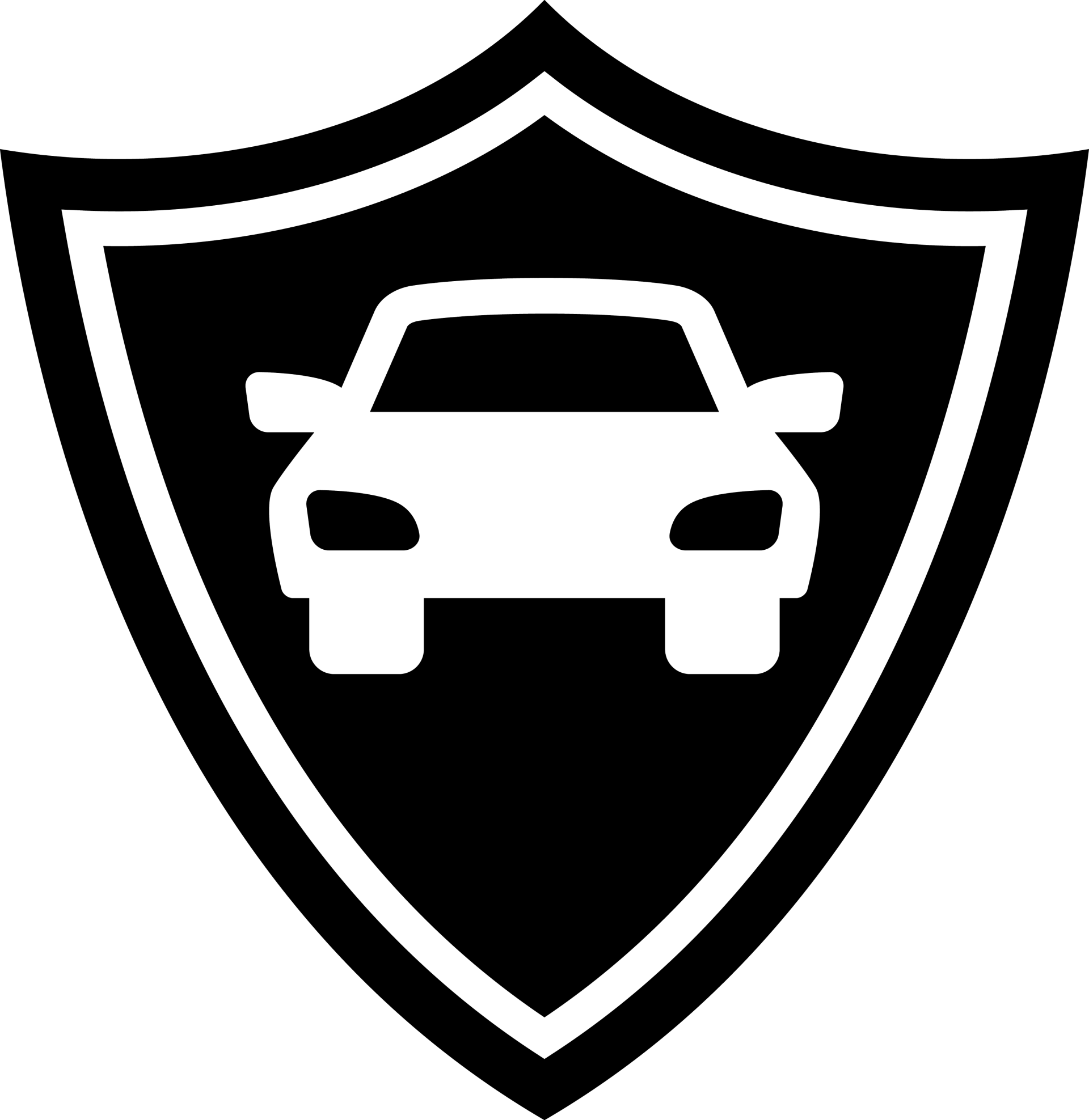 Black and white shield icon with a car silhouette, representing vehicle protection or insurance.