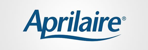 The aprilaire logo is blue and white on a white background.