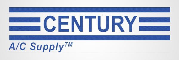 The century a/c supply logo is blue and white