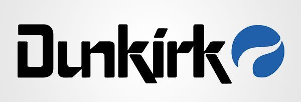 A black and blue logo for dunkirk with a blue circle