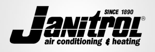 A black and white logo for janitrol air conditioning and heating
