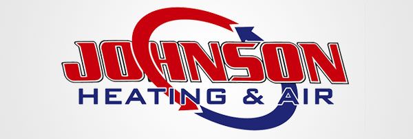 The logo for johnson heating and air is red and blue.