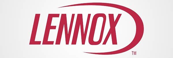 A red and white logo for lennox on a white background.