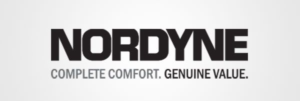 A black and white logo for nordyne complete comfort genuine value