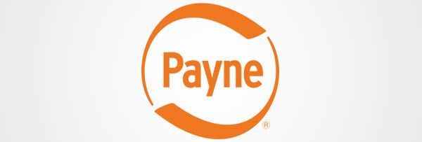 A payne logo in an orange circle on a white background