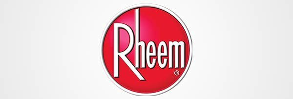 The rheem logo is in a red circle on a white background.