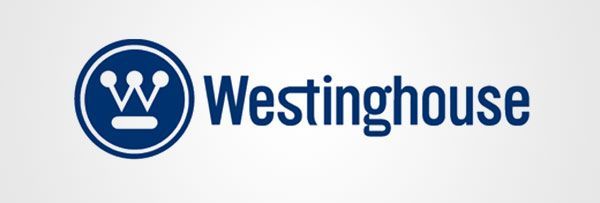 A blue and white logo for westinghouse on a white background