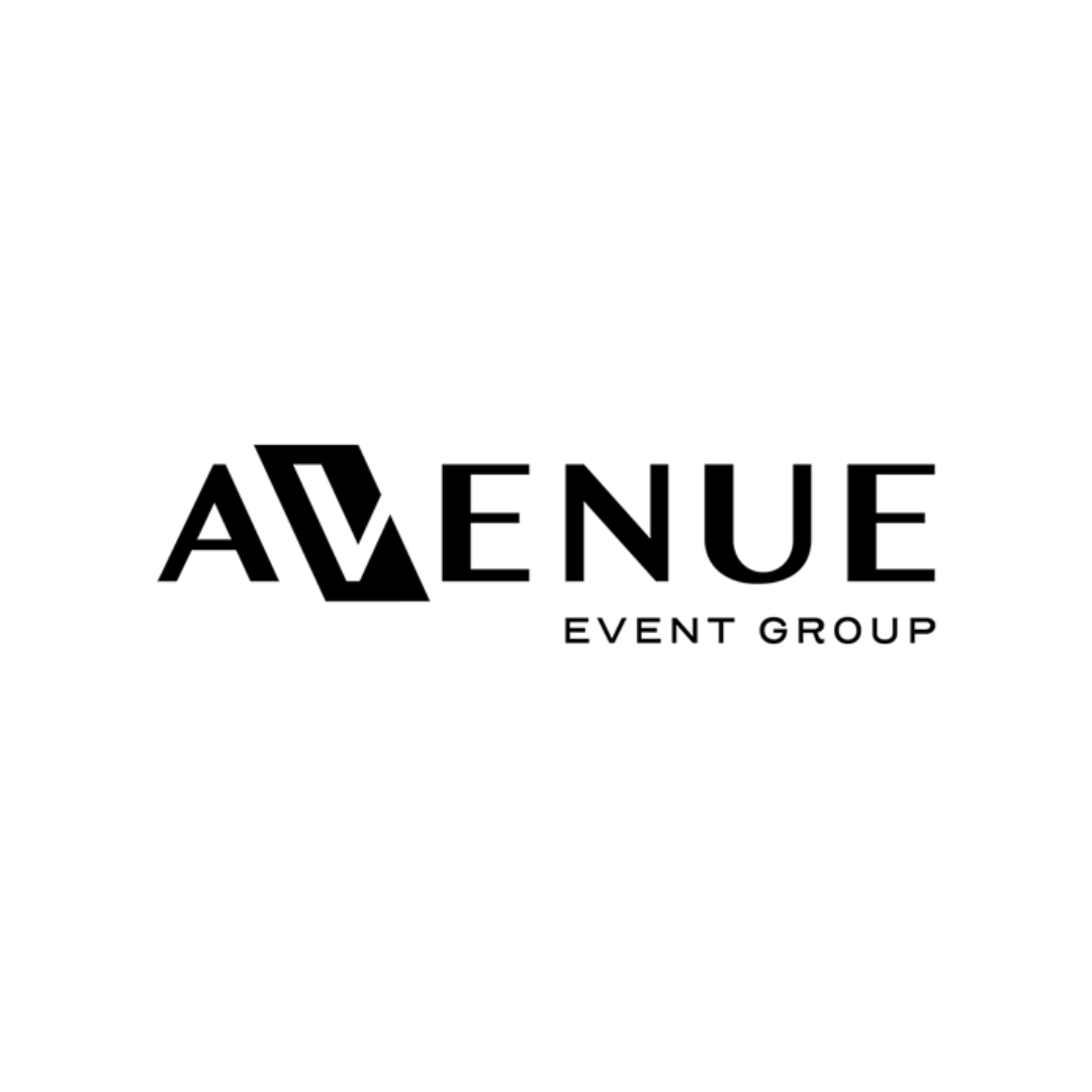 The logo for avenue event group is a black and white logo on a white background.