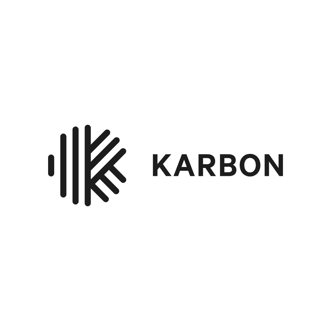 A black and white logo for a company called karbon.