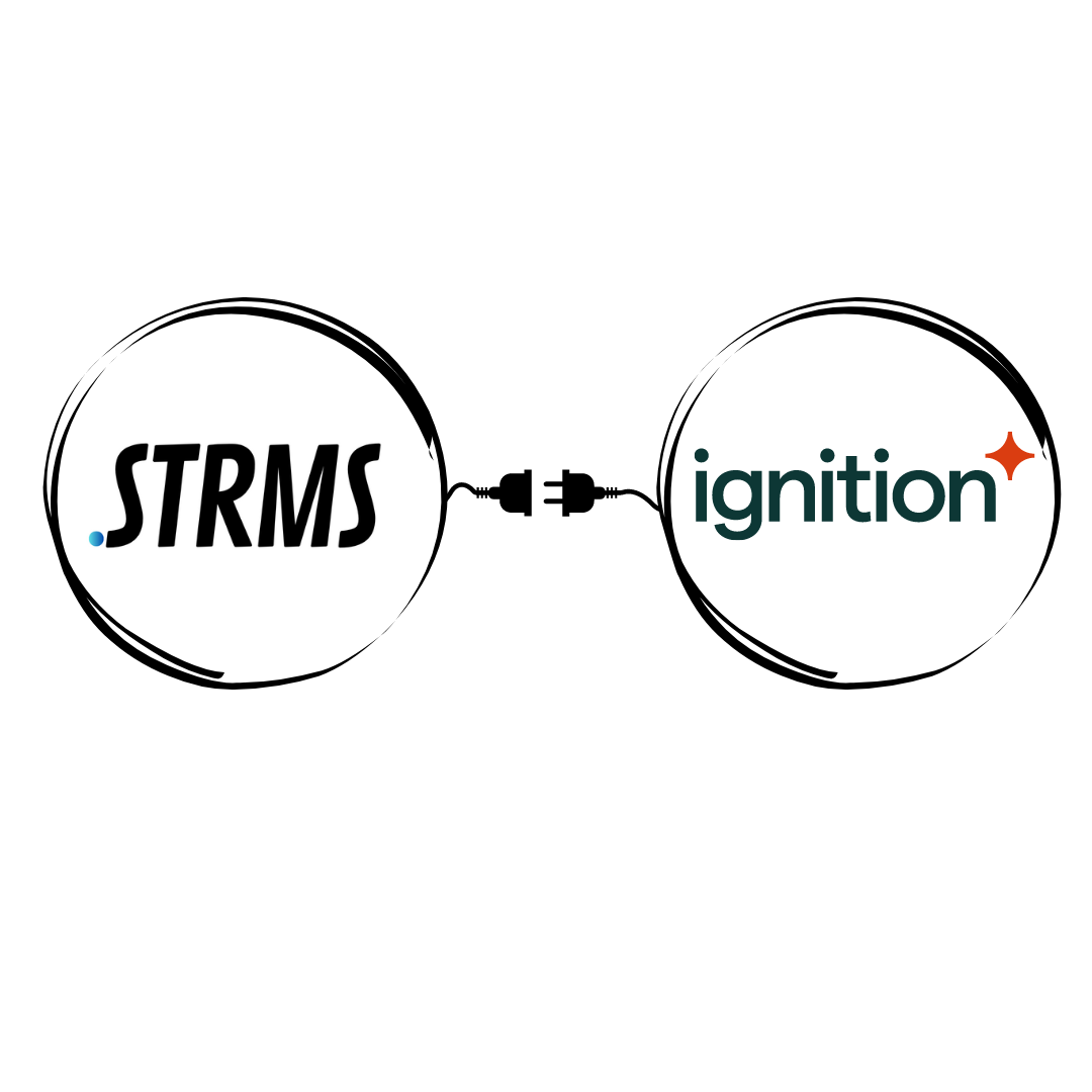 The logo for strms and ignition is shown on a white background.