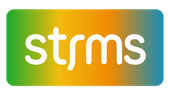 The word strms is written in white on a black background