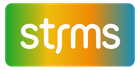 The word strms is written in white on a black background