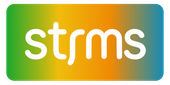The word strms is written in white on a black background