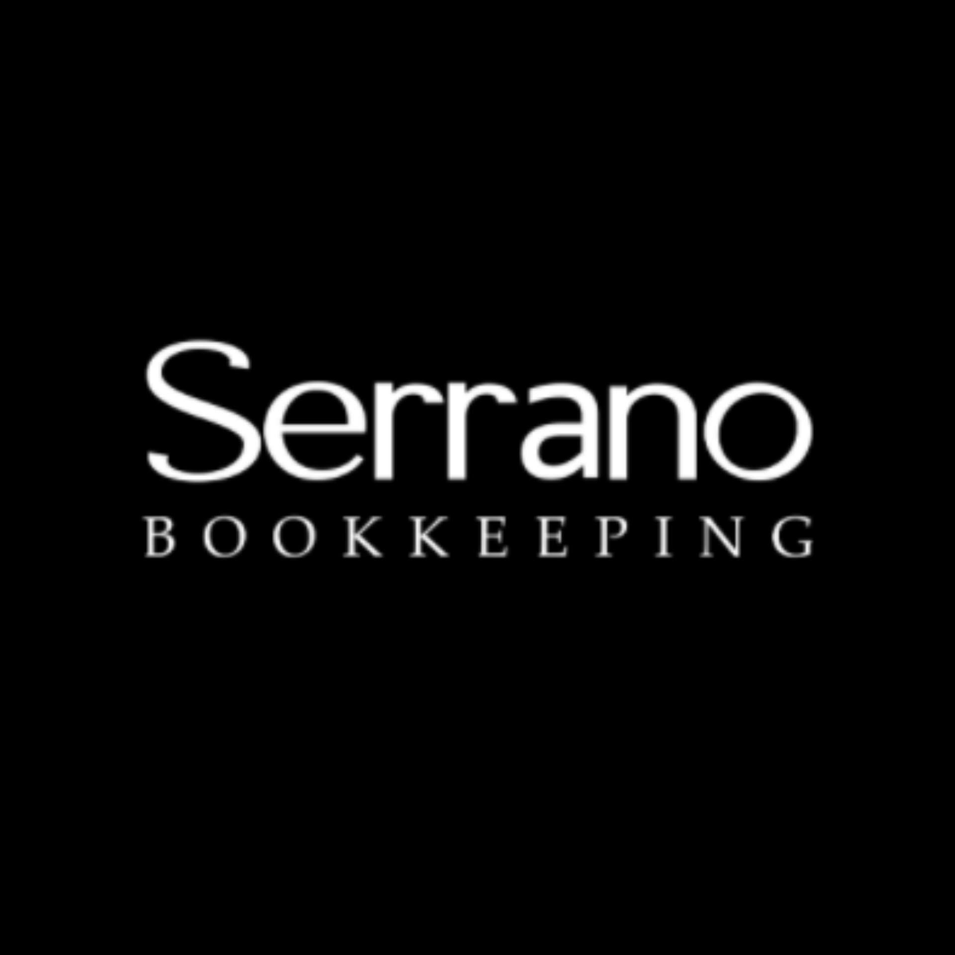 The logo for serrano bookkeeping is white on a black background.