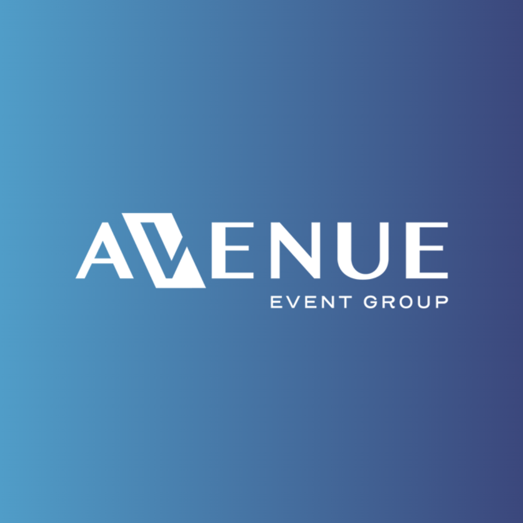 The avenue event group logo is on a blue background.