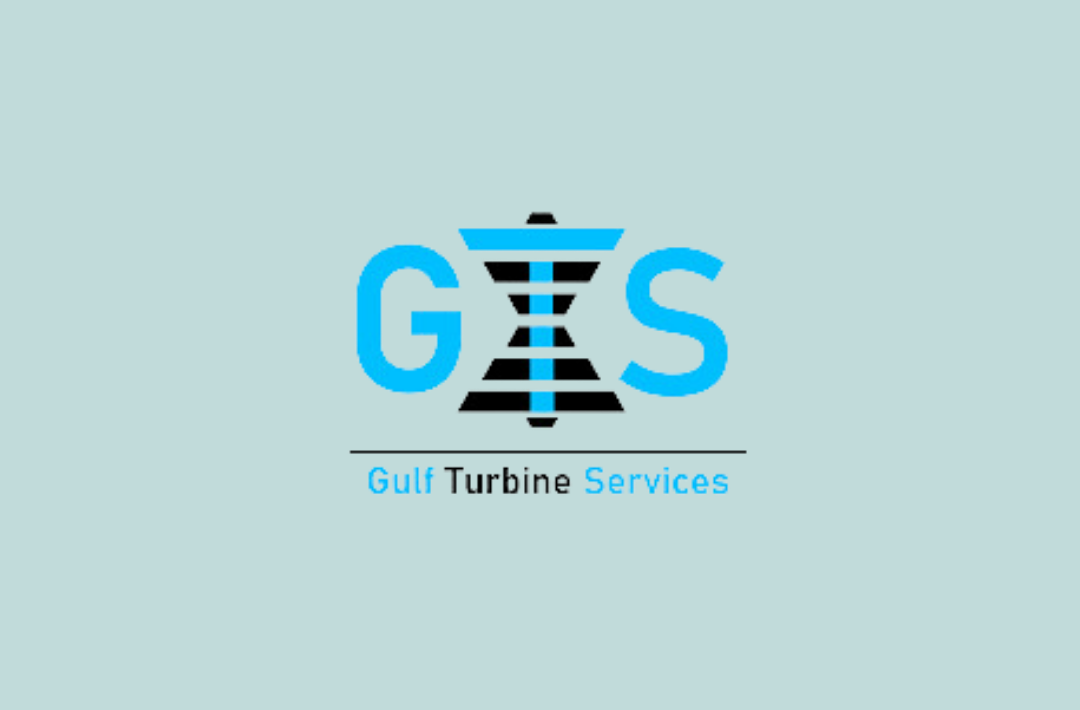 The logo for gulf turbine services is blue and black.