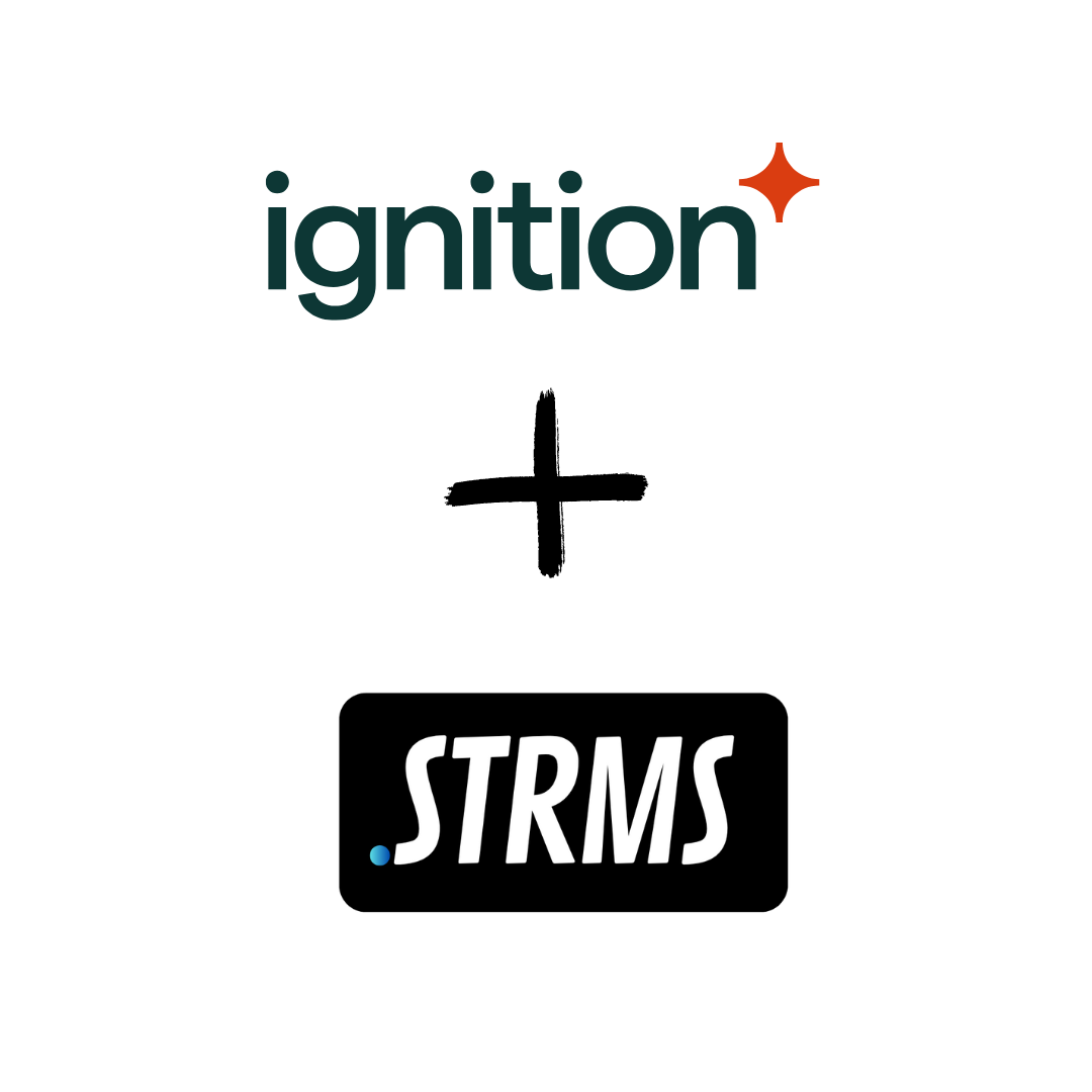 A logo for ignition and strms on a white background.