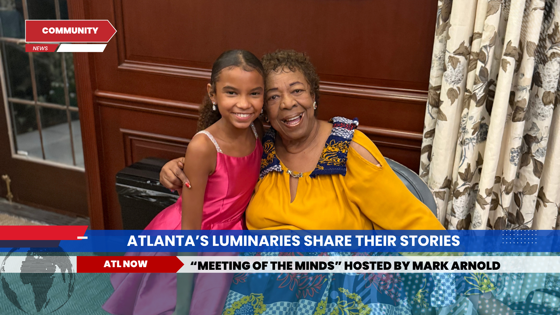A girl and older woman smiling, embracing. 