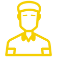 A yellow icon of a man wearing a hat and a shirt.