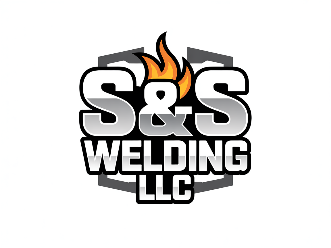 Logo for S&S Welding LLC: Text with flames over the letters, inside a polygon shape.