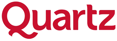The word quartz is written in red on a white background.
