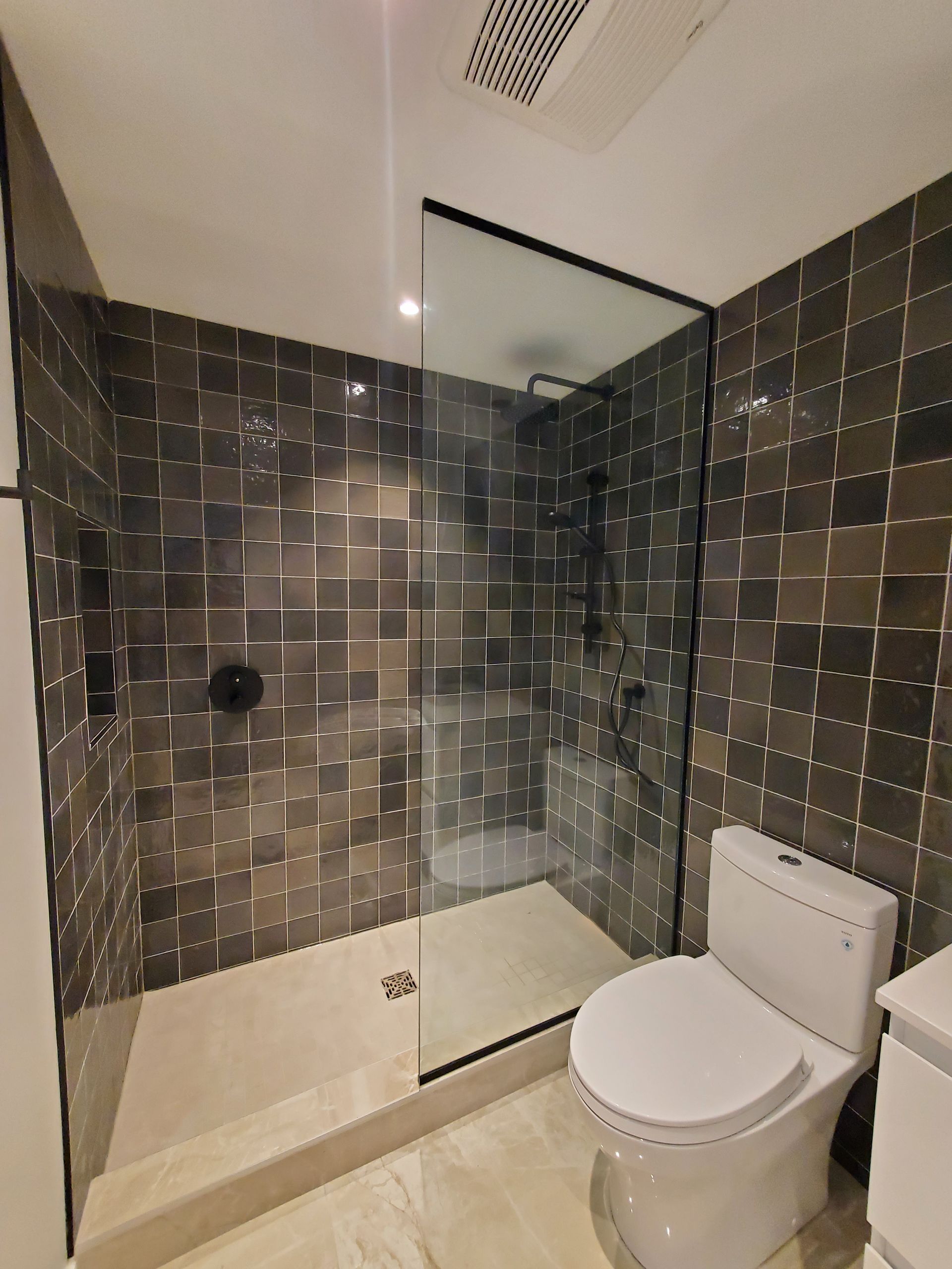 Une salle de bain avec WC et douche à l'italienne