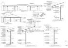 Architectural diagrams with building cross-sections and details. Shows roof, wall, and framing construction.