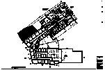 Architectural floor plan, black lines on white, angled view. Building layout with rooms, corridors, and shaded areas.