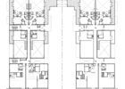 Architectural floor plan of a multi-unit building; shows rooms, hallways, and layout.