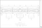 Architectural blueprint with ornate detailing, symmetrical design, and multiple sections.