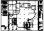 Floor plan with various rooms, walls, and open spaces, in black and white.