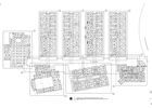 Architectural plan showing multiple building layouts and a scale.