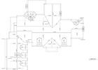 Architectural blueprint: top-down view of a house layout with rooflines, dimensions, and architectural details.