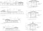 Architectural drawings of buildings, showing elevations and cross-sections.