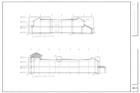 Architectural drawings of a building's side profiles, with grid lines and measurements.