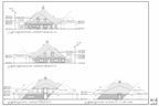 Architectural drawings of a roofed house, showing elevation views.