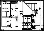 Floor plan of a building with rooms, stairs, and structural details.