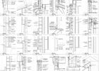 Architectural blueprints of various building sections and details.